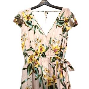 B.O.G Collective Women's Floral‎ Wrap Romantic Maxi Dress Pink Yellow Size L